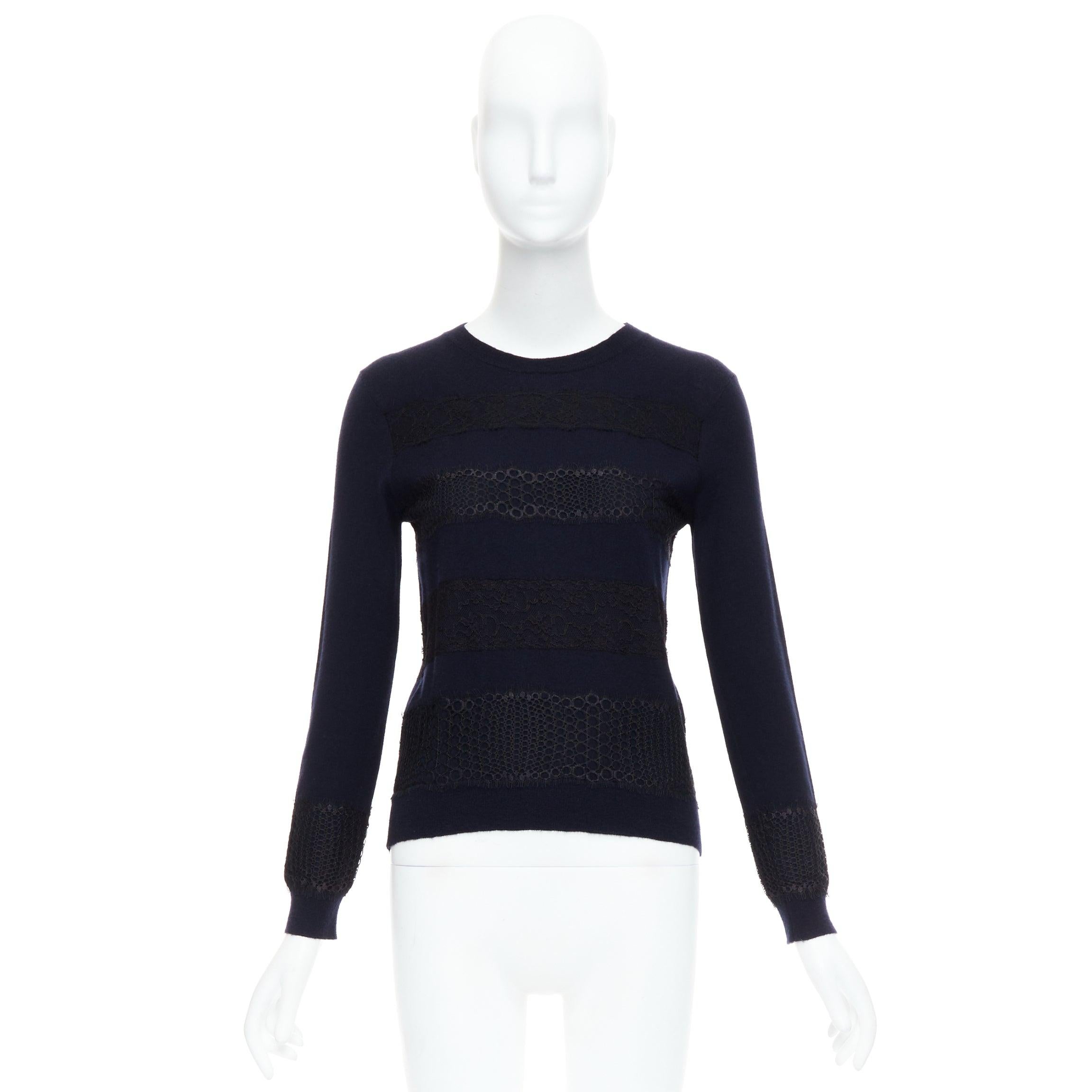 GIAMBATTISTA VALLI 100% cashmere navy black mix lace sweater  IT38 XXS For Sale 4