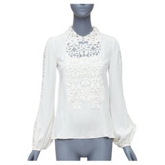 GIAMBATTISTA VALLI 100% silk cream applique overlay blouse IT38 XS