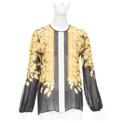 GIAMBATTISTA VALLI 100% silk grosgrain trim print sheer chiffon blouse IT38 XXS