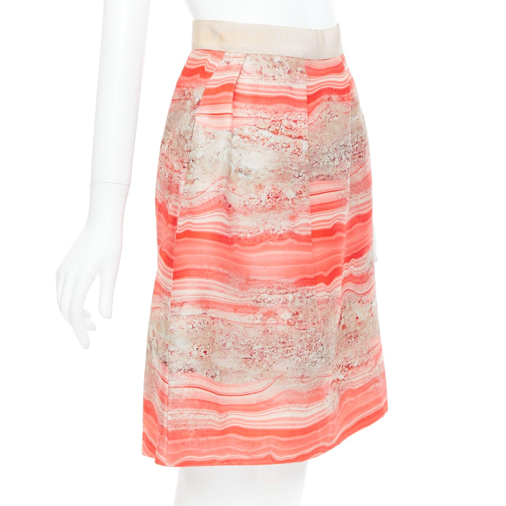 Gray GIAMBATTISTA VALLI 100% silk pink grey marble stone print Aline skirt IT38 XXS For Sale