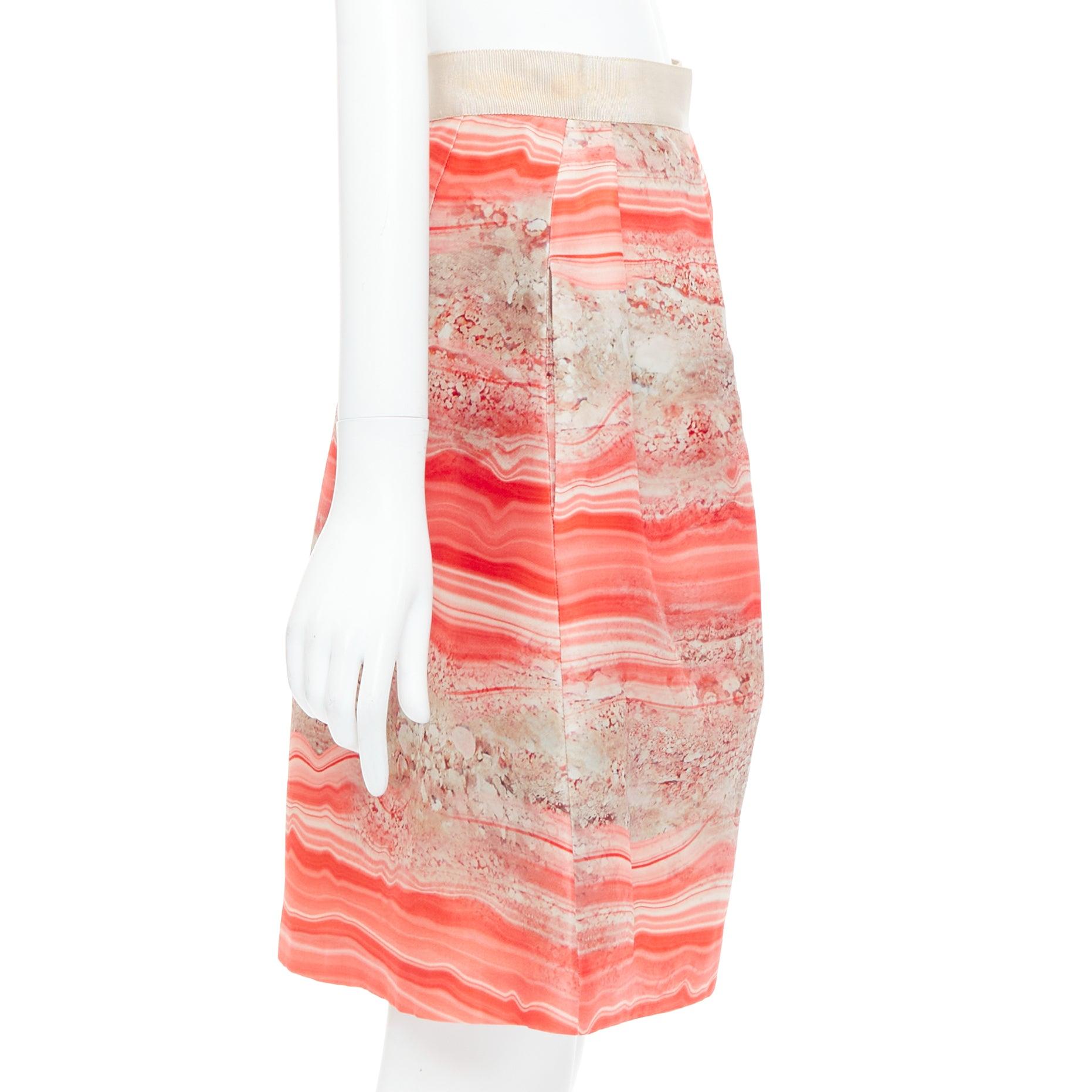 GIAMBATTISTA VALLI 100% silk pink grey marble stone print Aline skirt IT38 XXS In Fair Condition For Sale In Hong Kong, NT