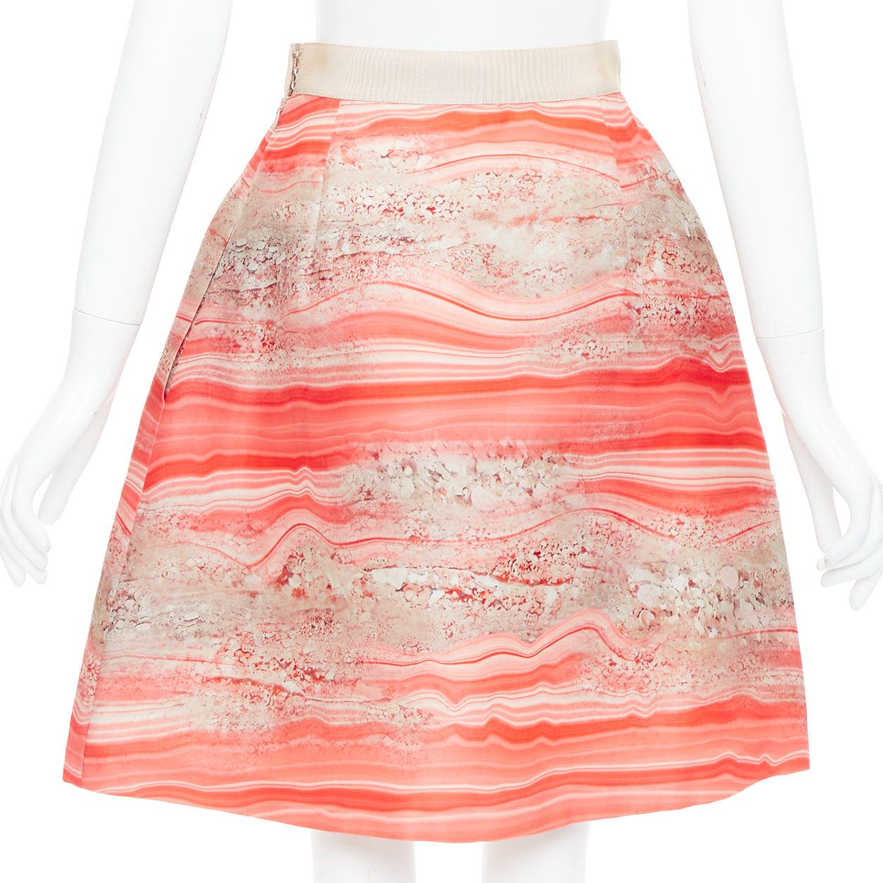 Women's GIAMBATTISTA VALLI 100% silk pink grey marble stone print Aline skirt IT38 XXS For Sale