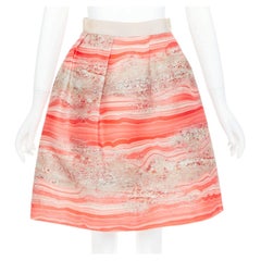 GIAMBATTISTA VALLI 100% silk pink grey marble stone print Aline skirt IT38 XXS
