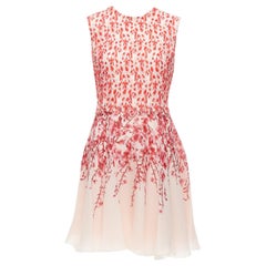 GIAMBATTISTA VALLI 100% silk red pink floral embroidery fit flare dress Sz44 M