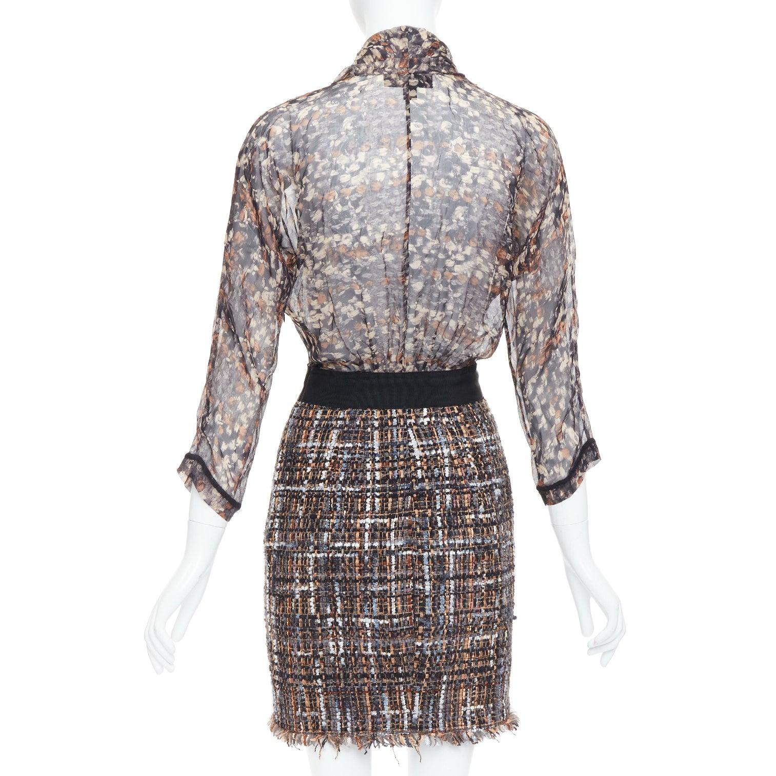 De las mujeres GIAMBATTISTA VALLI Vestido de contraste de tweed de seda pura mezcla de lana marrón 2010 IT40 S en venta