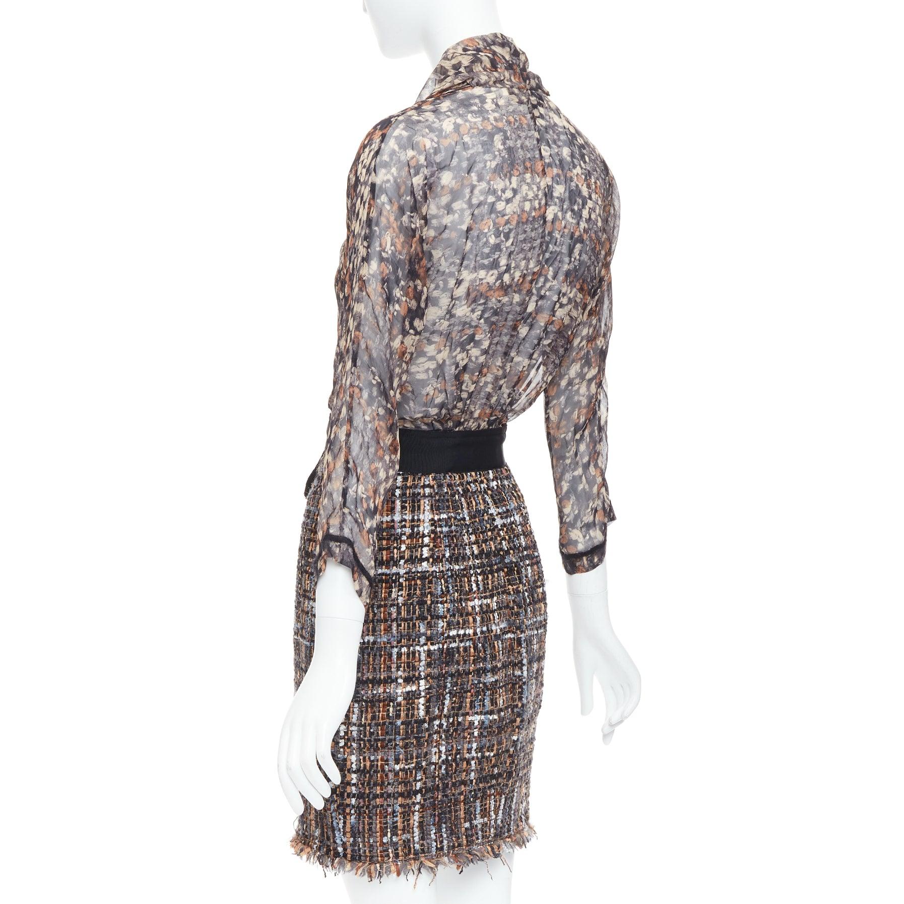 GIAMBATTISTA VALLI Vestido de contraste de tweed de seda pura mezcla de lana marrón 2010 IT40 S en venta 1