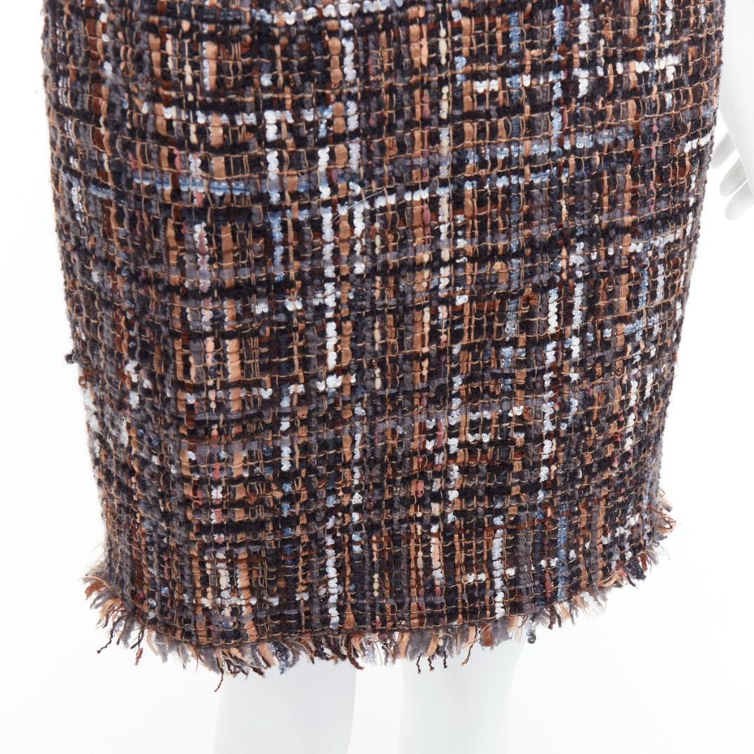 GIAMBATTISTA VALLI Vestido de contraste de tweed de seda pura mezcla de lana marrón 2010 IT40 S en venta 2