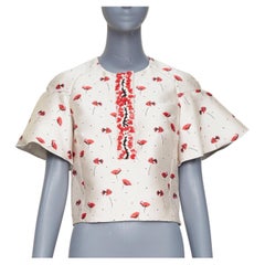 GIAMBATTISTA VALLI 2014 poppy floral ruffle beaded embellished crop top IT40 XS