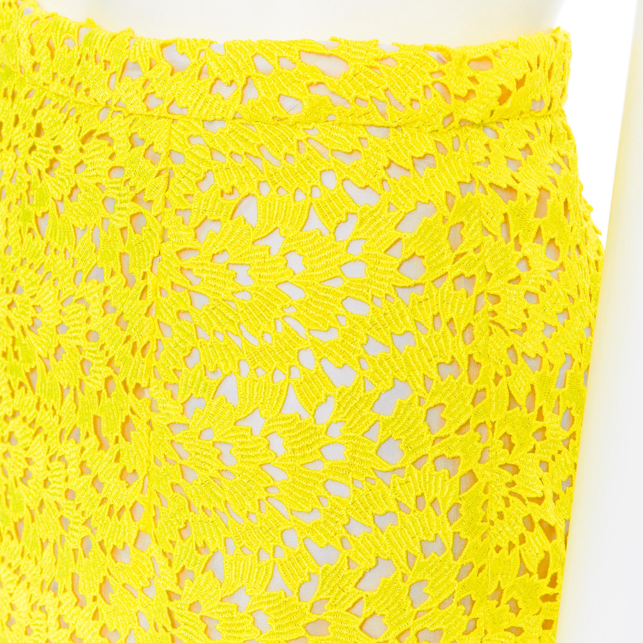 GIAMBATTISTA VALLI 2015 neon bright yellow lace pencil skirt XXS 25