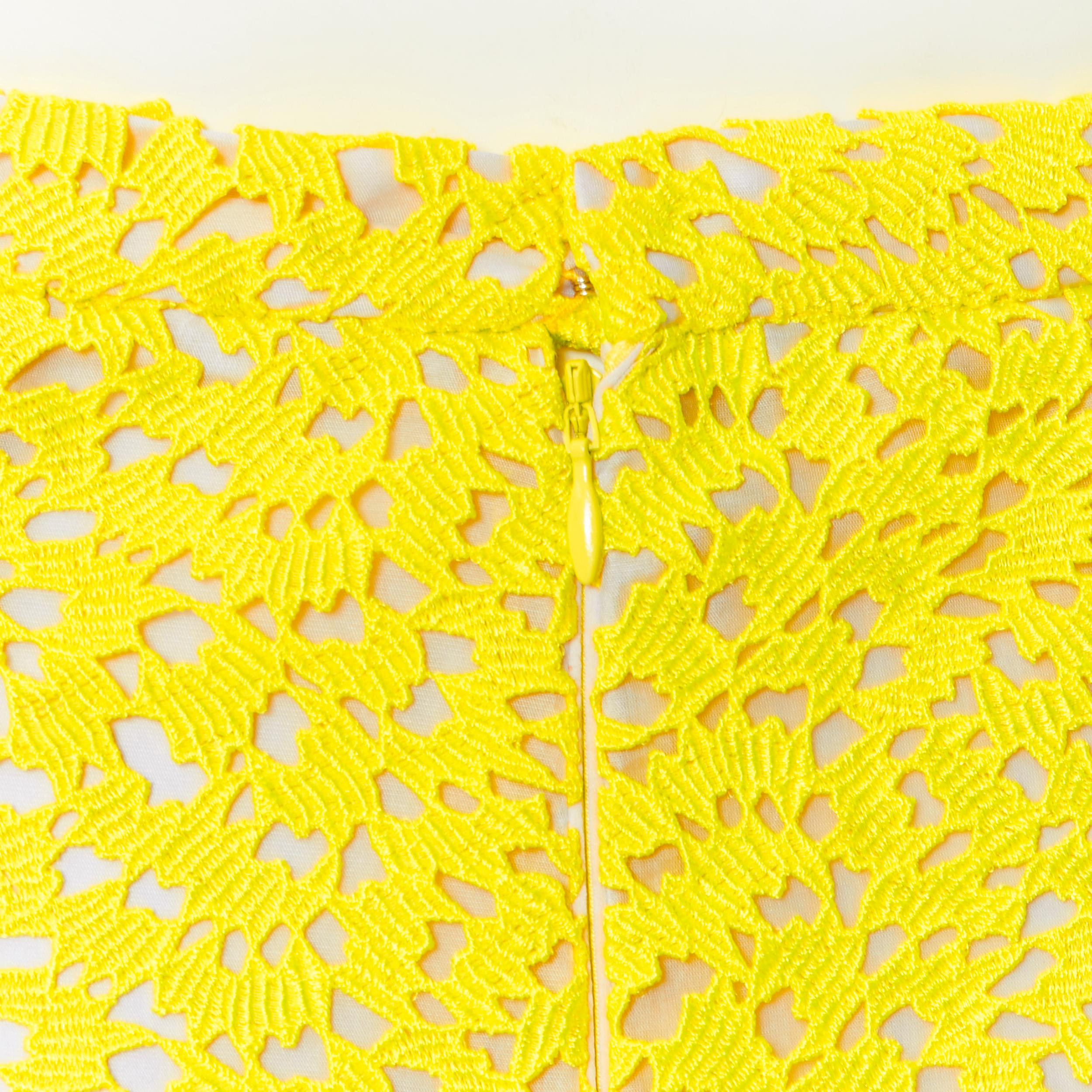 Women's GIAMBATTISTA VALLI 2015 neon bright yellow lace pencil skirt XXS 25