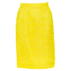 GIAMBATTISTA VALLI 2015 neon bright yellow lace pencil skirt XXS 25"