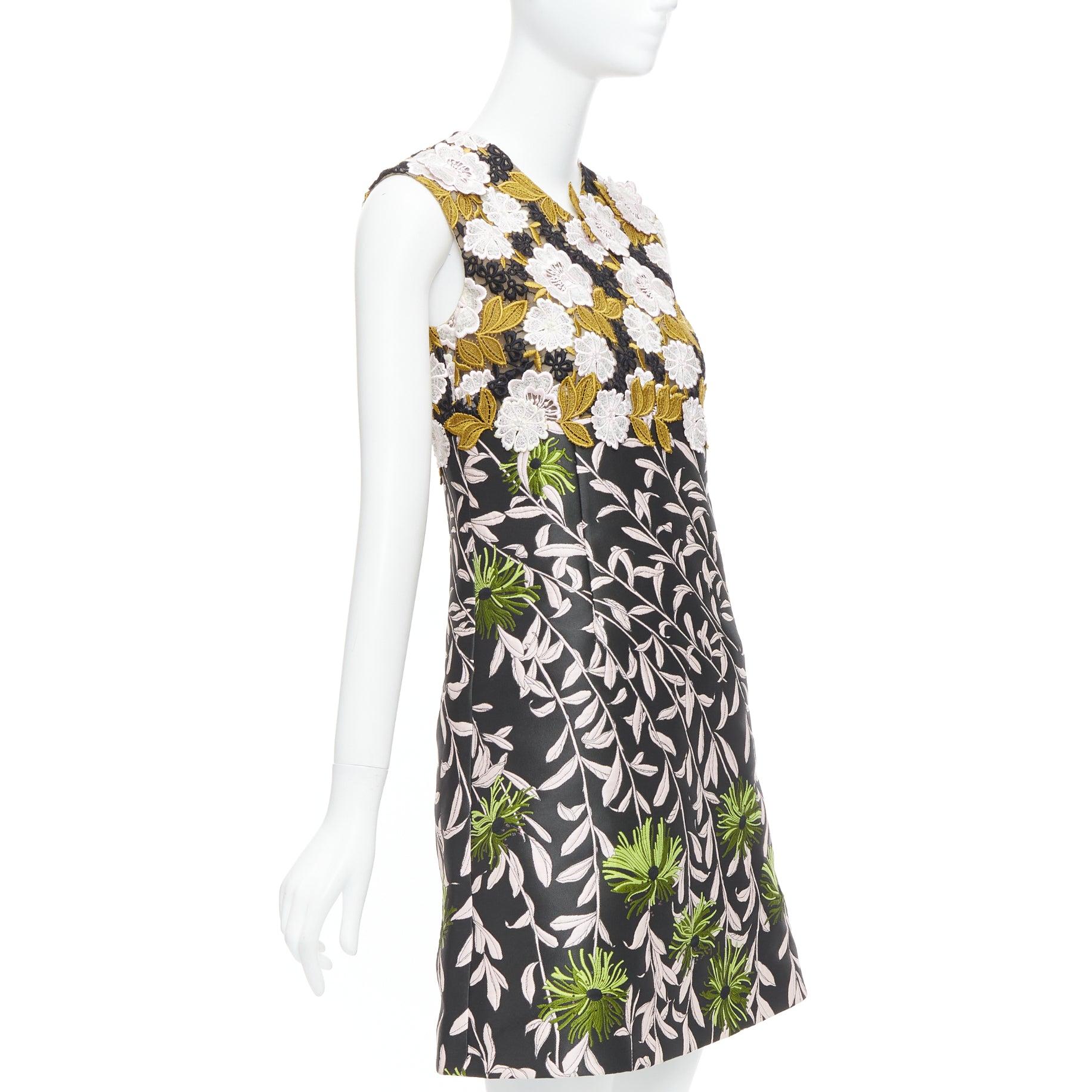Black GIAMBATTISTA VALLI 2015 Runway black floral lace bodice jacquard dress IT40 XS For Sale