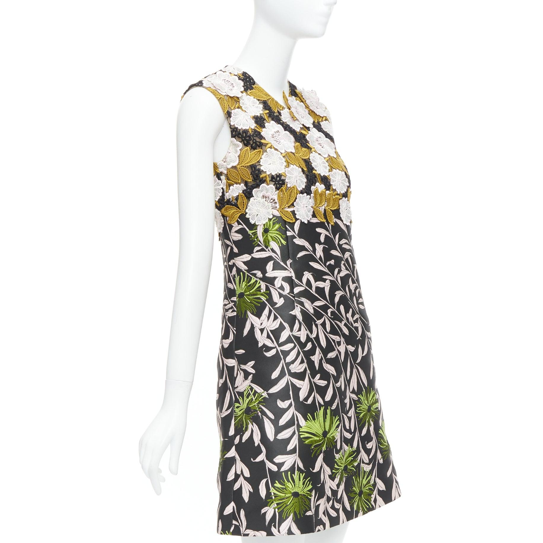 GIAMBATTISTA VALLI 2015 Pasarela vestido jacquard con cuerpo de encaje floral negro IT40 XS Negro en venta