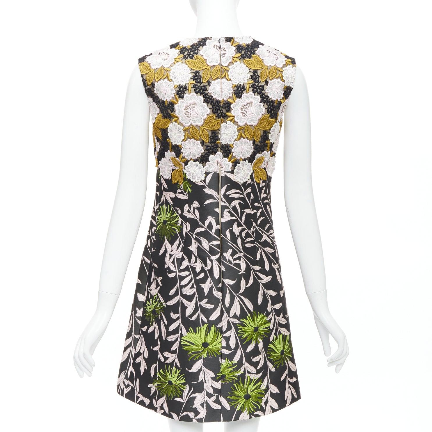 Women's GIAMBATTISTA VALLI 2015 Runway black floral lace bodice jacquard dress IT40 XS For Sale