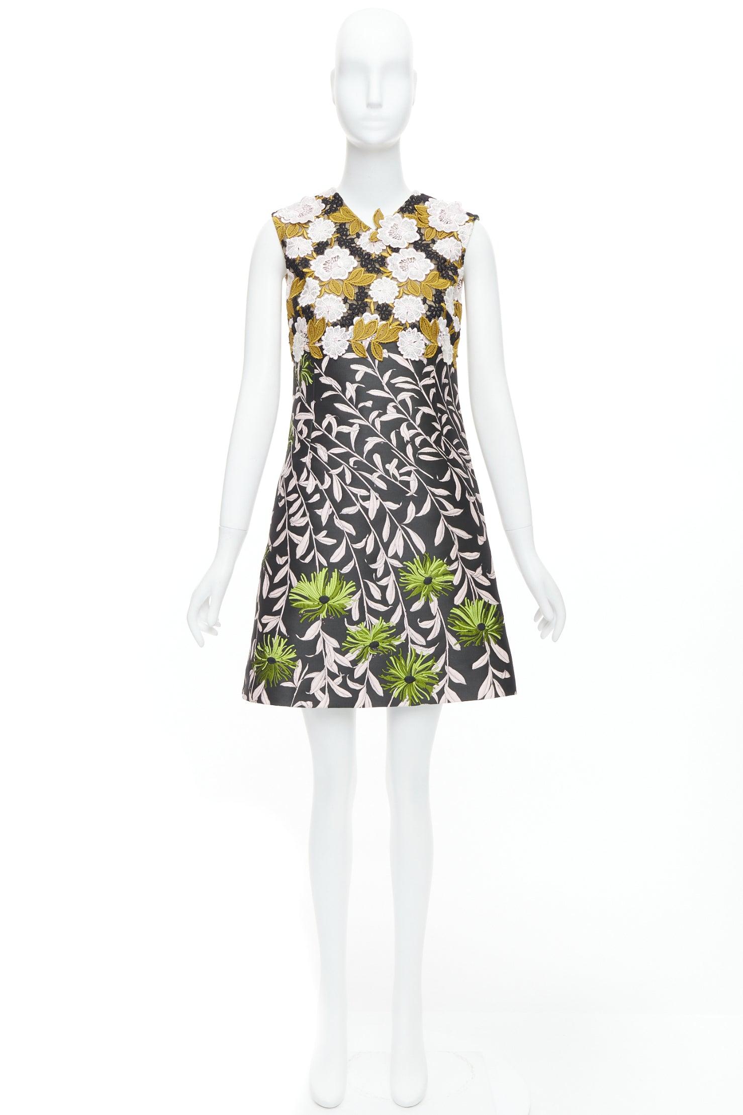 GIAMBATTISTA VALLI 2015 Runway black floral lace bodice jacquard dress IT40 XS For Sale 4