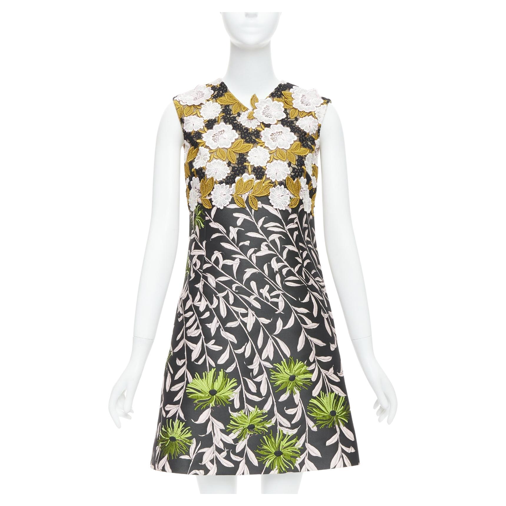 GIAMBATTISTA VALLI 2015 Laufsteg Schwarzes Kleid aus Kordelzug aus geblümter Spitze IT40 XS