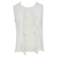 GIAMBATTISTA VALLI 2017 gilet in cotone bianco con ricamo anglaise e volant XS
