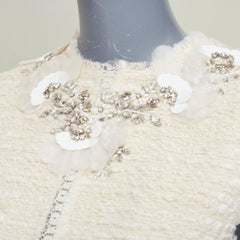 GIAMBATTISTA VALLI 2018 crystal embroidered neck ivory tweed dress IT40 XS