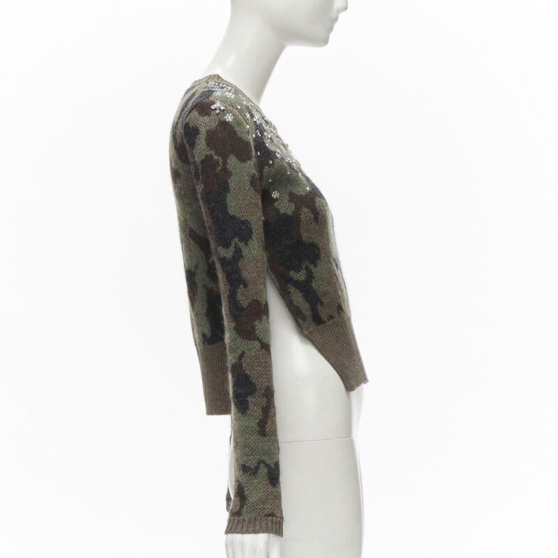 GIAMBATTISTA VALLI 2021 green camo crystal embellished cropped sweater IT38 XS In Excellent Condition For Sale In Hong Kong, NT
