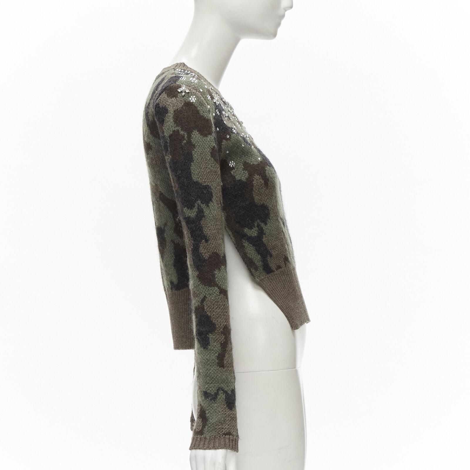 Black GIAMBATTISTA VALLI 2021 green camo crystal embellished cropped sweater IT38 XS For Sale