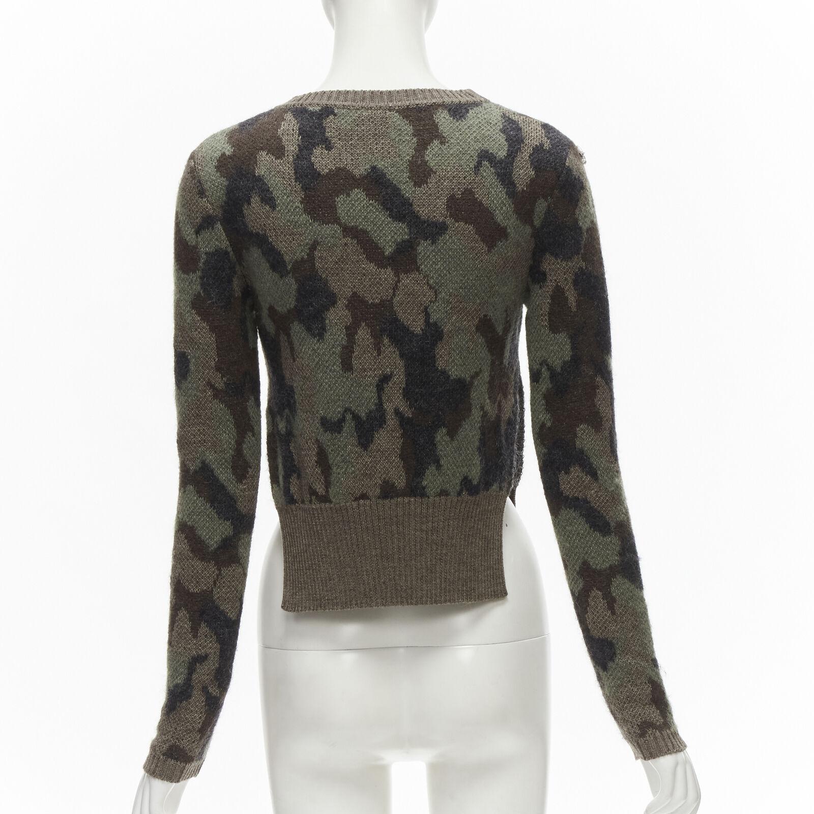 GIAMBATTISTA VALLI 2021 green camo crystal embellished cropped sweater IT38 XS In Excellent Condition For Sale In Hong Kong, NT