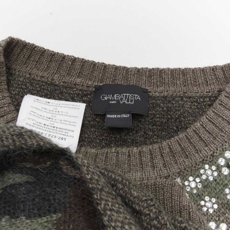 GIAMBATTISTA VALLI 2021 green camo crystal embellished cropped sweater IT38 XS For Sale 4