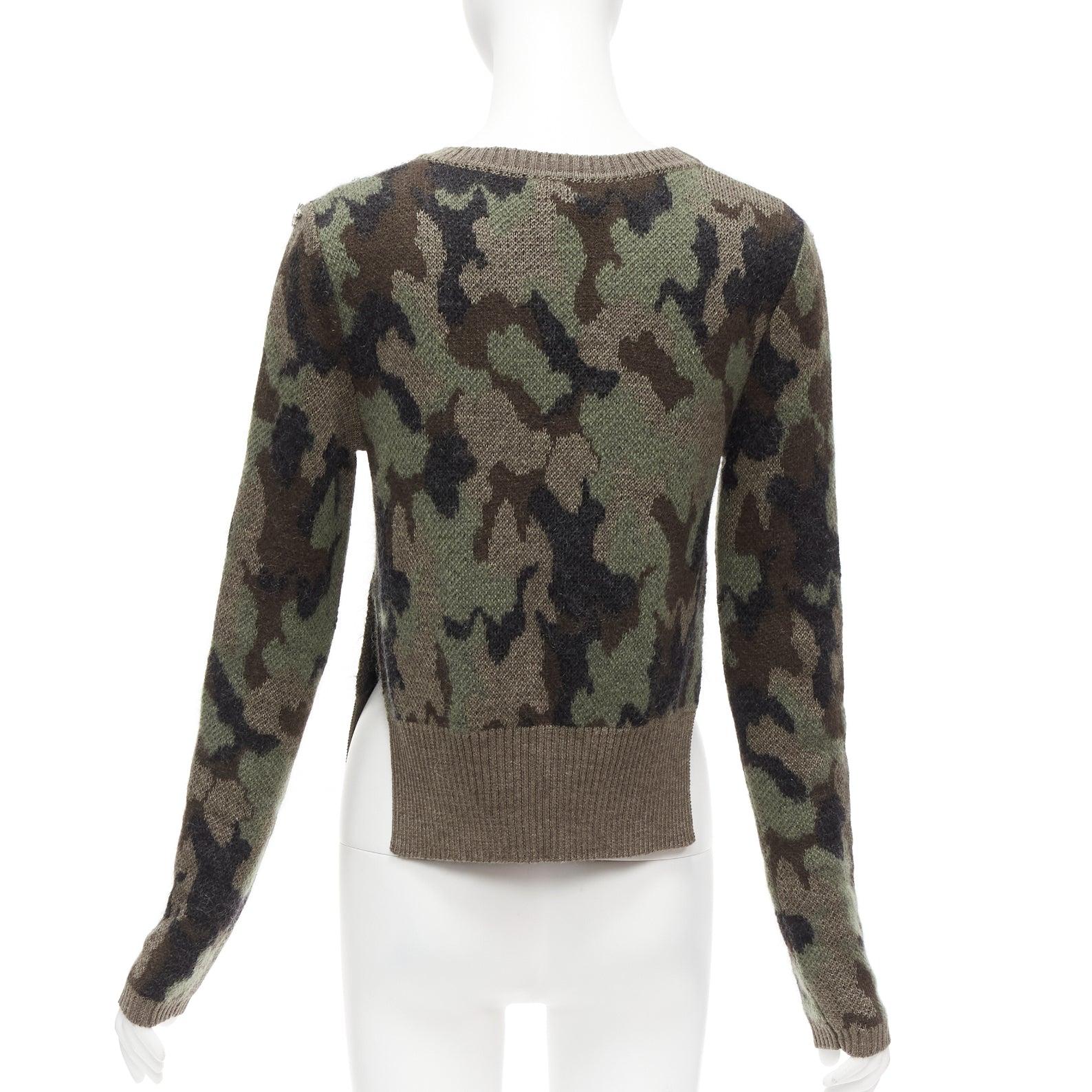 Women's GIAMBATTISTA VALLI 2021 green camouflage mohair crystal jewel sweater IT42 S For Sale
