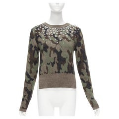 GIAMBATTISTA VALLI 2021 green camouflage mohair crystal jewel sweater IT42 S