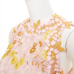 GIAMBATTISTA VALLI 3D petal floral macrame lace pastel pink yellow dress IT38