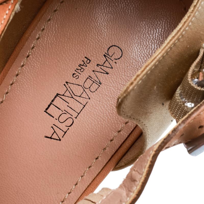 Giambattista Valli Beige Satin/Leather Trim Fringe Ankle Strap Sandals Size 40.5 2