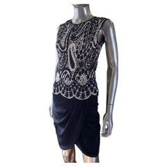 Giambattista Valli Black and White Paisley Knit Draped Sleeveless Dress Size 2-4