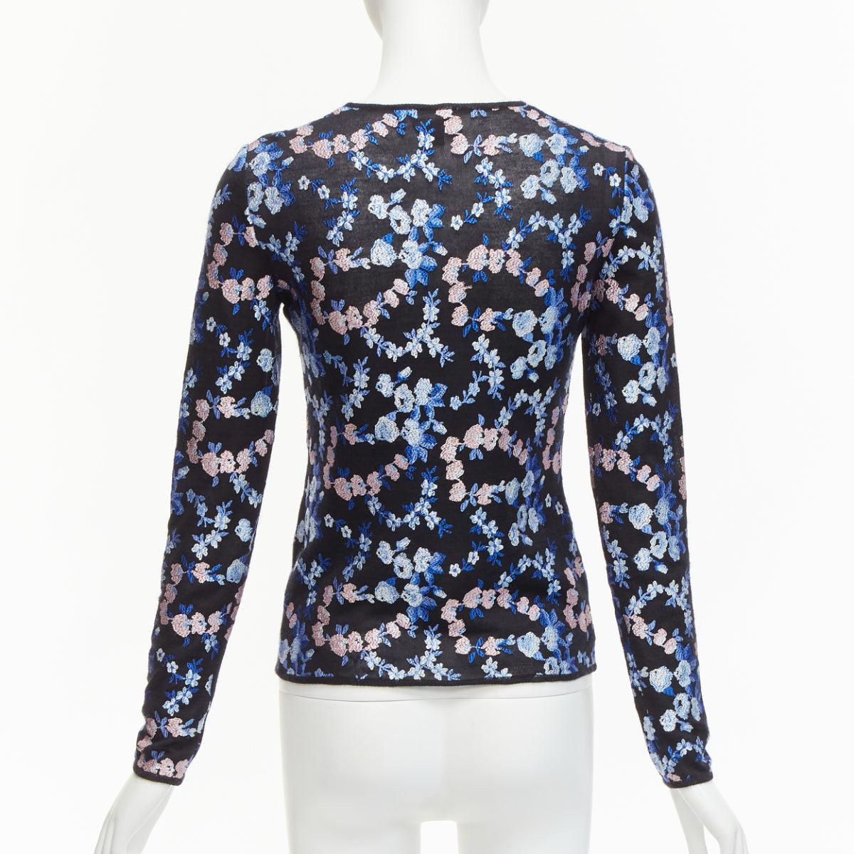 Women's GIAMBATTISTA VALLI black cashmere silk blue pink flower embroidery top IT38 XS For Sale