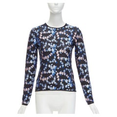 GIAMBATTISTA VALLI black cashmere silk blue pink flower embroidery top IT38 XS
