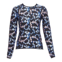 GIAMBATTISTA VALLI black cashmere silk blue pink flower embroidery top IT38 XS