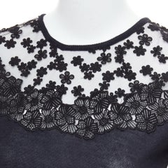 Giambattista Valli maglione in cashmere nero con pannello in pizzo floreale e trasparente IT38 XS