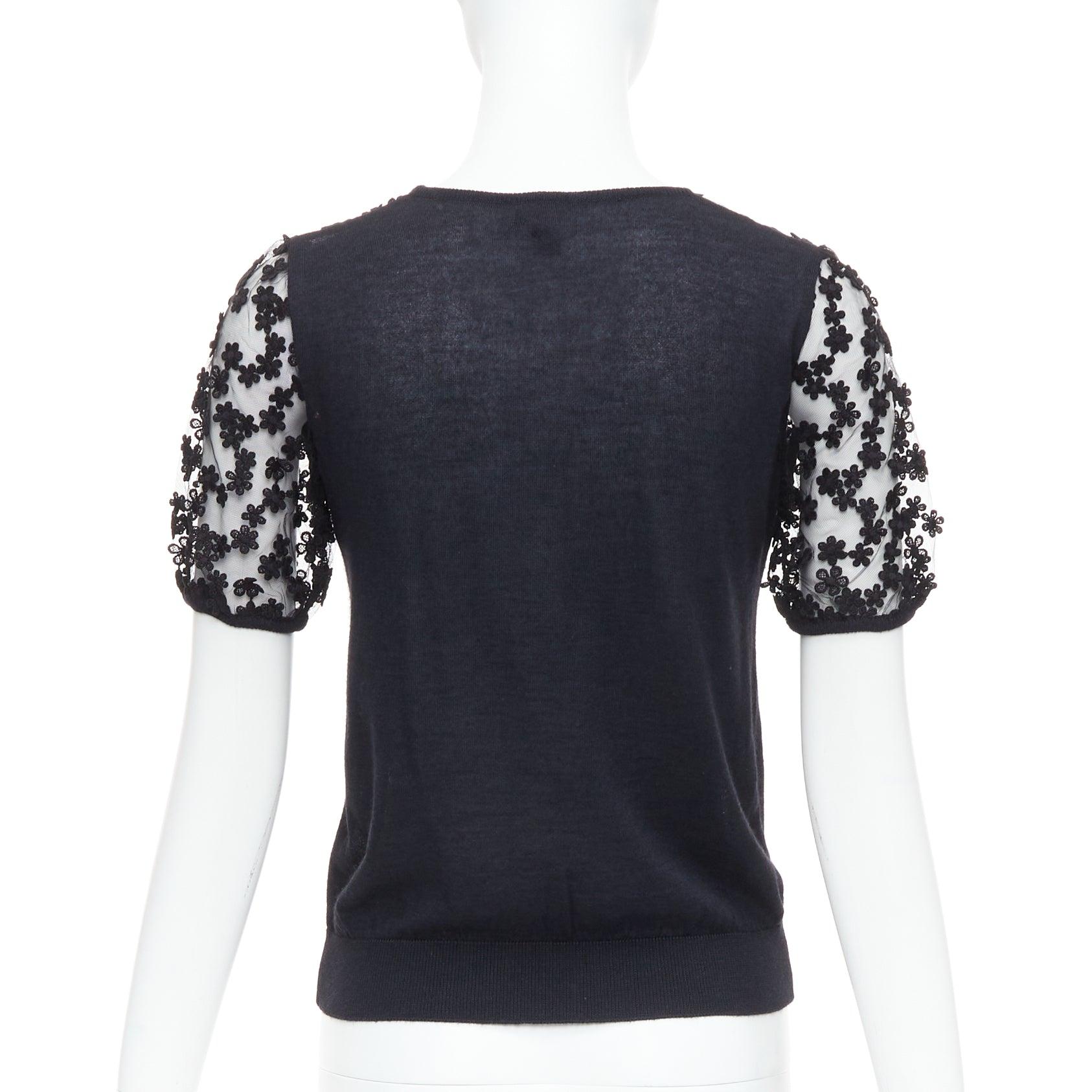 Women's GIAMBATTISTA VALLI black cashmere silk floral sheer lace panel sweater IT38 XS For Sale