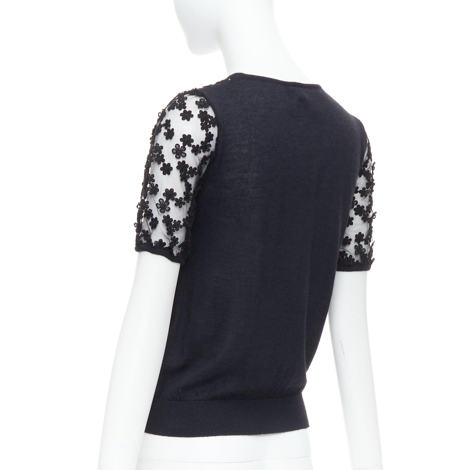 GIAMBATTISTA VALLI black cashmere silk floral sheer lace panel sweater IT38 XS For Sale 1