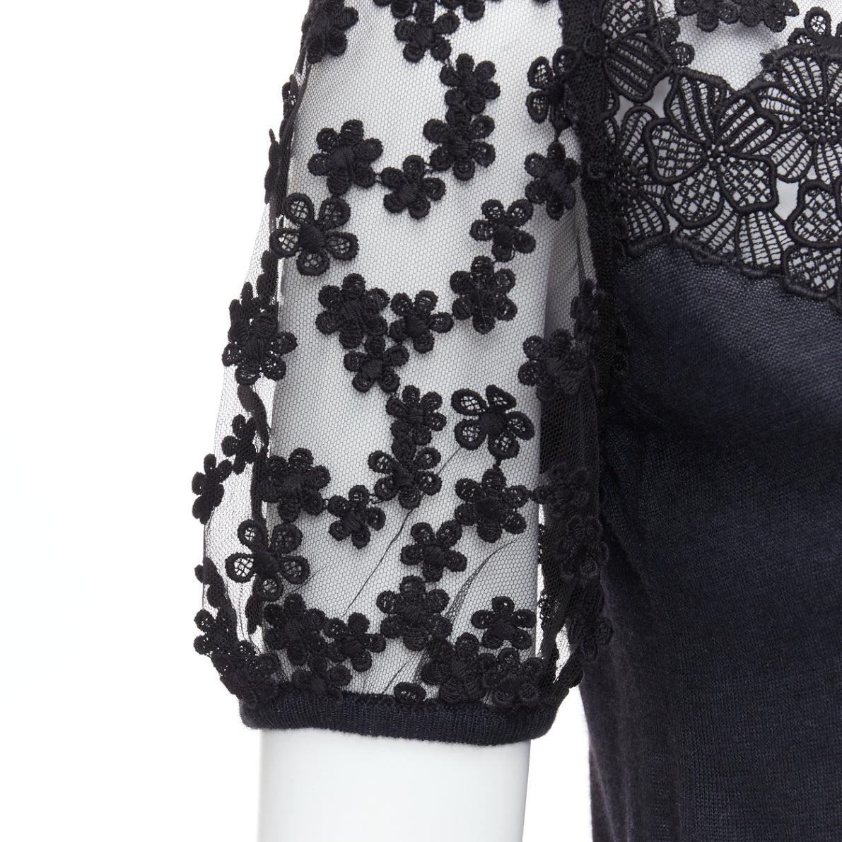 GIAMBATTISTA VALLI black cashmere silk floral sheer lace panel sweater IT38 XS For Sale 2