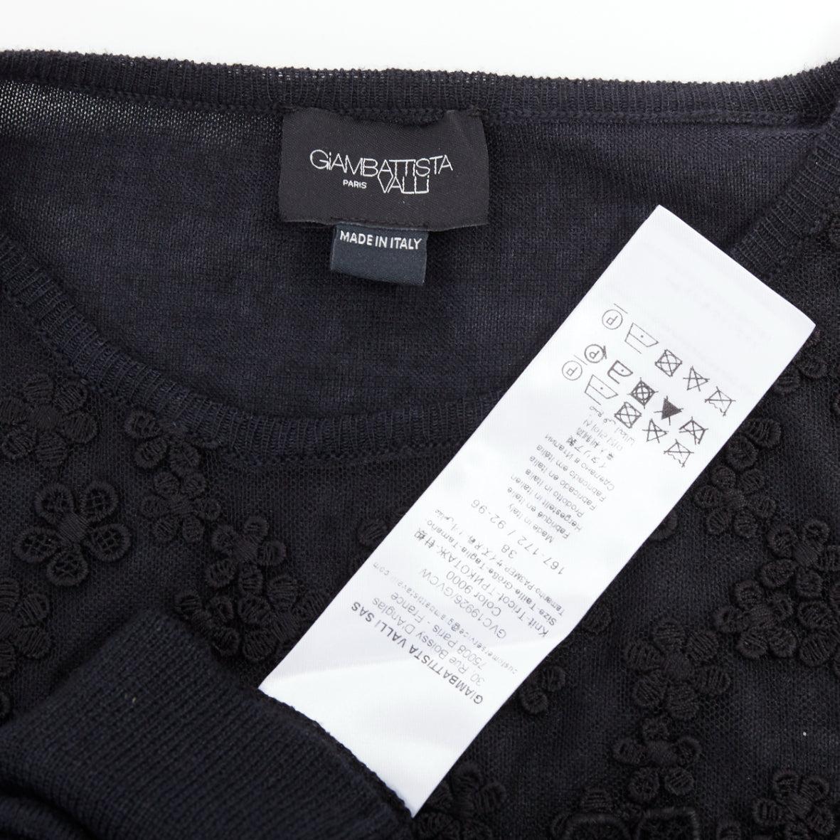 GIAMBATTISTA VALLI black cashmere silk floral sheer lace panel sweater IT38 XS For Sale 4