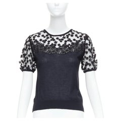 GIAMBATTISTA VALLI pull noir en cachemire, soie florale, dentelle transparente IT38 XS