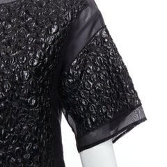 GIAMBATTISTA VALLI black cloque sheer silk trim boxy crop top IT38 XXS