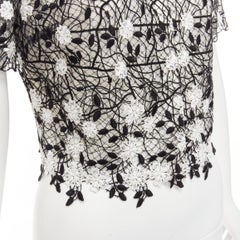 GIAMBATTISTA VALLI black cotton blend lace pink applique cropped shirt IT38 XS