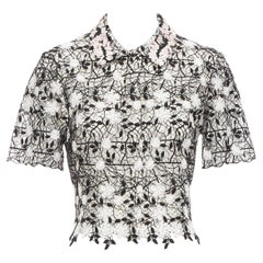 GIAMBATTISTA VALLI Schwarzes Hemd aus Baumwollmischung und Spitze mit rosa Applikation IT38 XS