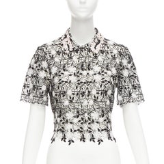 GIAMBATTISTA VALLI chemise courte noire en coton mélangé dentelle rose applique IT38 XS