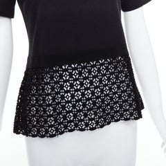 GIAMBATTISTA VALLI black cotton geometric lace hem tshirt IT38 XXS