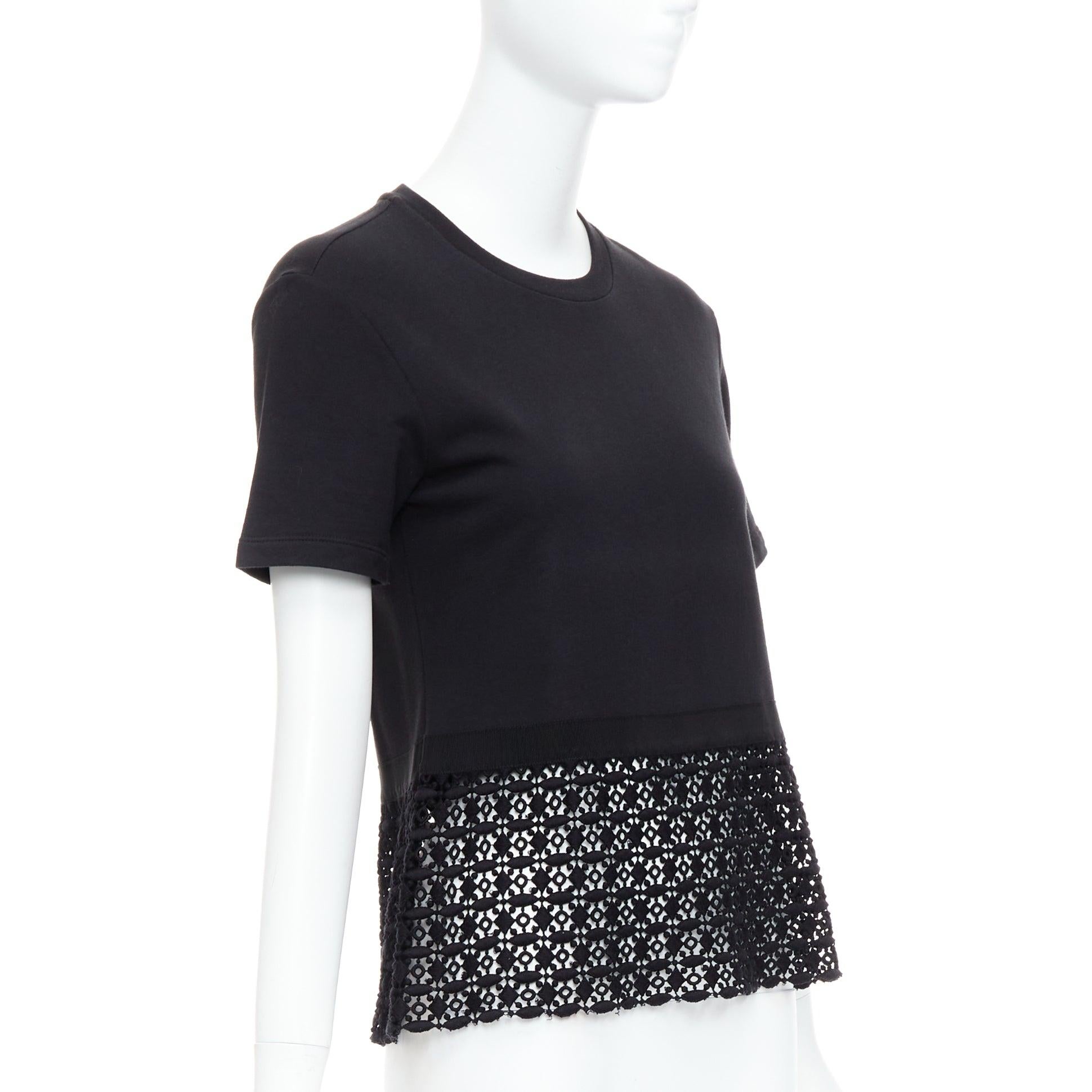 Black GIAMBATTISTA VALLI black cotton geometric lace hem tshirt IT38 XXS For Sale