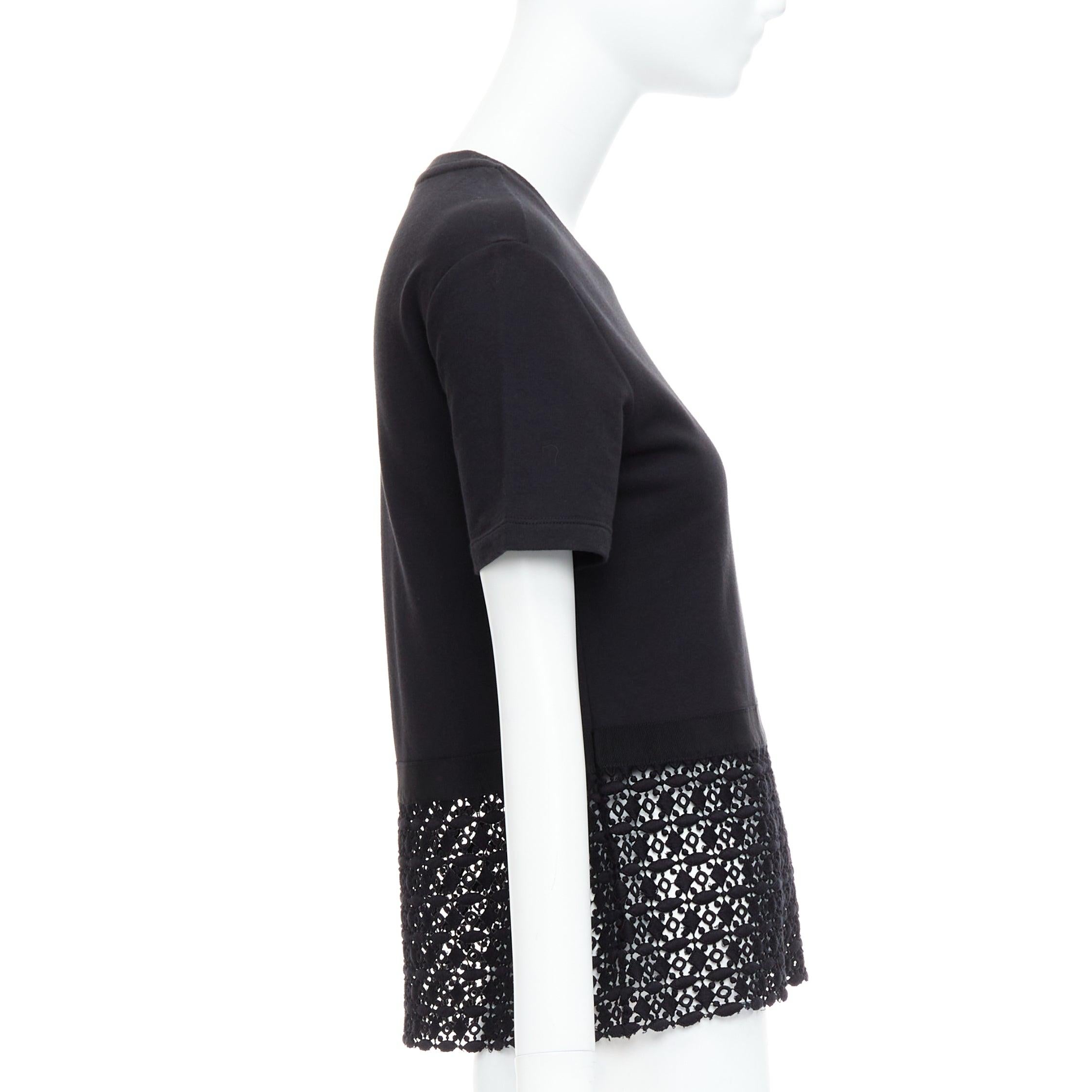 GIAMBATTISTA VALLI black cotton geometric lace hem tshirt IT38 XXS In Good Condition For Sale In Hong Kong, NT