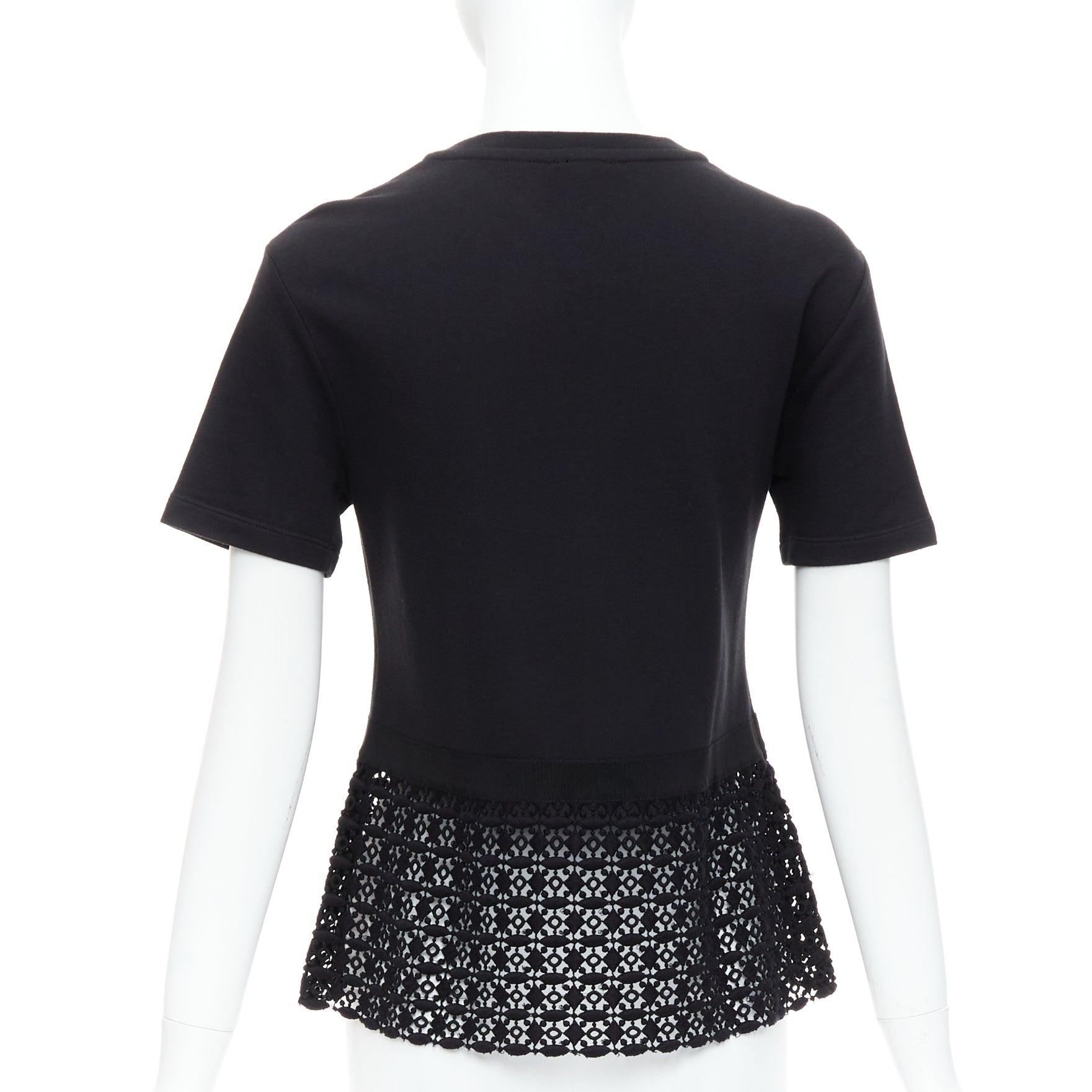 Women's GIAMBATTISTA VALLI black cotton geometric lace hem tshirt IT38 XXS For Sale