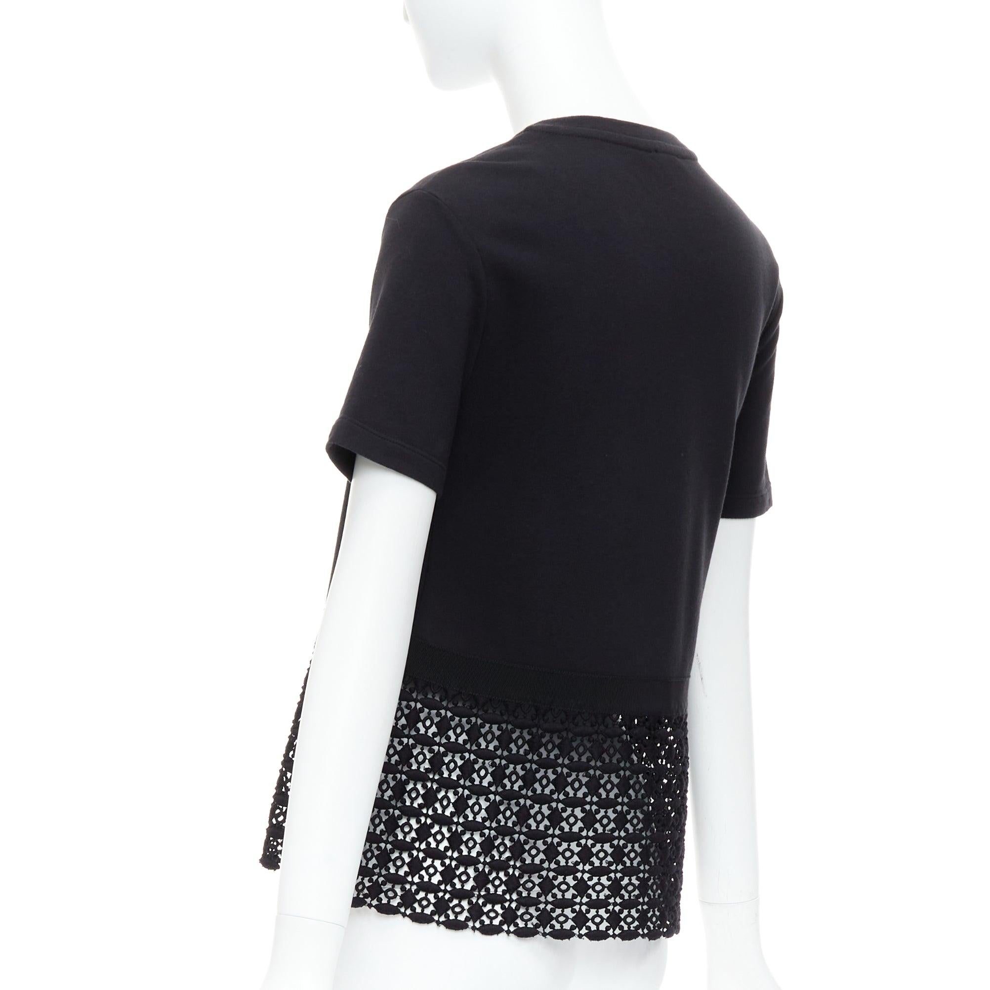 GIAMBATTISTA VALLI black cotton geometric lace hem tshirt IT38 XXS For Sale 1