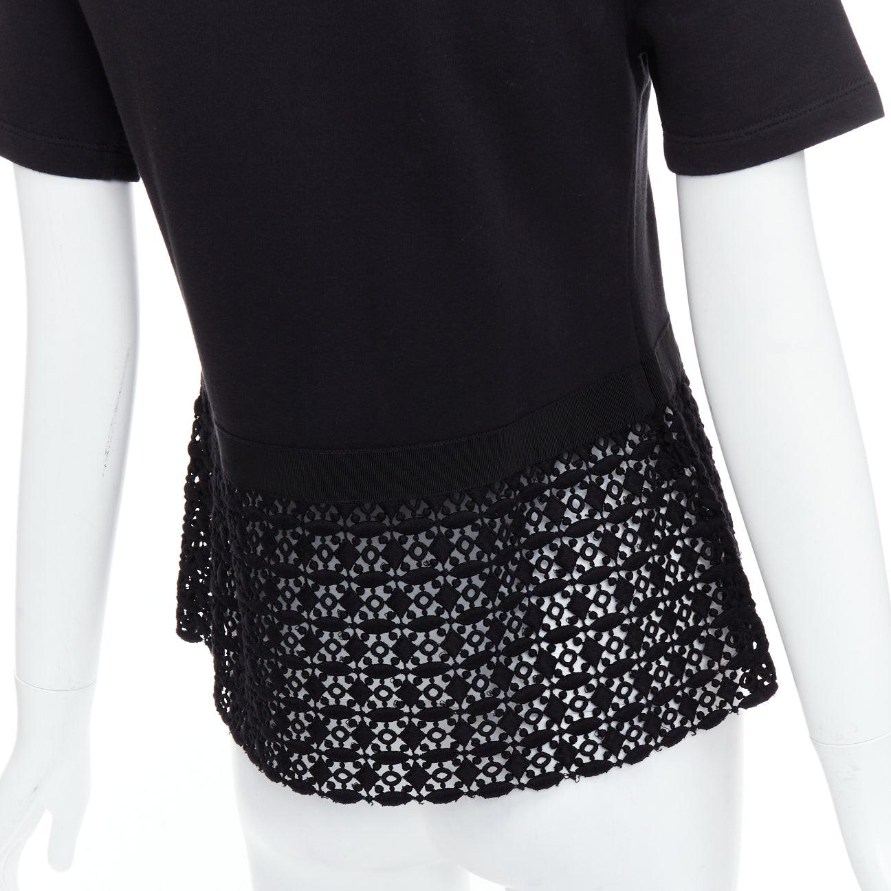 GIAMBATTISTA VALLI black cotton geometric lace hem tshirt IT38 XXS For Sale 2
